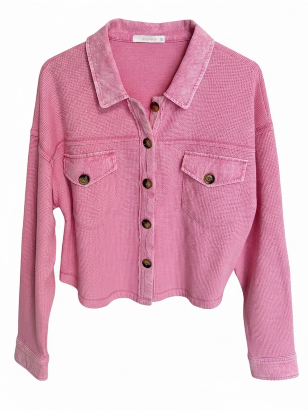 SIX/FIFTY Women’s Waffle-Knit Pink Button-Down Jacket | Pink | Medium